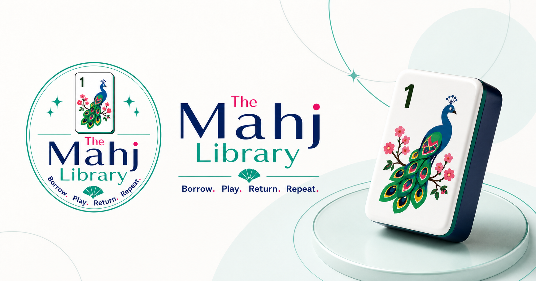 The Mahj Library logos and peacock mahjong tile